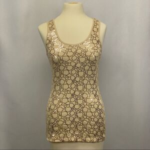 Express Tan Sequin Fitted Ribbed Tank Top Size Small